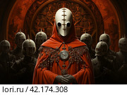 Surreal meeting of a secret society in red cloaks,Generative AI. Стоковое AI-изображение, AI-художник Анна Кривицкая / Фотобанк Лори