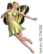 3D Fairy with yellow wings. Стоковая иллюстрация, иллюстратор Анна Павлова / Фотобанк Лори