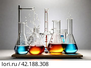 Close up hands holding electroanalysis plate with reagents suspensions in laboratory, electrolysis process. Equipment for chemical experiment indoors. Chemical industry concept. Copy ad text space. Стоковое AI-изображение, AI-художник Aleksandr Golubev / Фотобанк Лори
