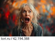 Женщина кричит в ужасе. Generative AI. Стоковое AI-изображение, AI-художник Щеголева Ольга / Фотобанк Лори