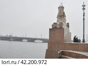 Ненастная весенняя погода в Санкт-Петербурге. Мокрый снег с дождем. Река Нева (2017 год). Стоковое фото, фотограф Александр Алексеев / Фотобанк Лори