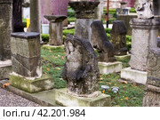 Istanbul, Turkey - January 01, 2021: Remnants of ancient columns in the courtyard of Archaeological museum in Istanbul. Редакционное фото, фотограф Яков Филимонов / Фотобанк Лори