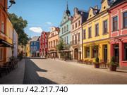 Colorful renaissance house facades. Стоковое AI-изображение, AI-художник Михаил Коханчиков / Фотобанк Лори