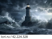 Sea storm near lighthouse. Generate Ai. Стоковое AI-изображение, AI-художник Иван Рябоконь / Фотобанк Лори