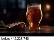 Cold beer grilled beef. Generate Ai. Стоковое AI-изображение, AI-художник Иван Рябоконь / Фотобанк Лори