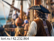 Pirate aboard pirate ship. Generate Ai. Стоковое AI-изображение, AI-художник Иван Рябоконь / Фотобанк Лори