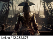 Pirate sexy woman aboard pirate ship. Generate Ai. Стоковое AI-изображение, AI-художник Иван Рябоконь / Фотобанк Лори
