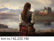 Scot cute woman scottish castle. Generate Ai. Стоковое AI-изображение, AI-художник Иван Рябоконь / Фотобанк Лори