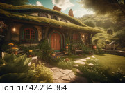 Hobbit house sunny day. Generate AI. Стоковое AI-изображение, AI-художник Иван Рябоконь / Фотобанк Лори