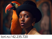 Toucan african woman portrait. Generate Ai. Стоковое AI-изображение, AI-художник Иван Рябоконь / Фотобанк Лори