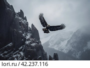Condor flying mountains winter. Generate Ai. Стоковое AI-изображение, AI-художник Иван Рябоконь / Фотобанк Лори