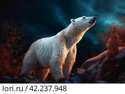 Polar bear rock night. Generate Ai. Стоковое AI-изображение, AI-художник Иван Рябоконь / Фотобанк Лори