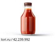 Glass bottle ketchup tomato. Generate Ai. Стоковое AI-изображение, AI-художник Иван Рябоконь / Фотобанк Лори