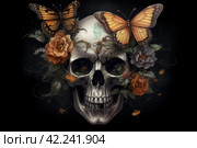 Skull butterfly. Generate Ai. Стоковое AI-изображение, AI-художник Иван Рябоконь / Фотобанк Лори