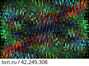 The colors mix and shimmer in zigzags on a black background. Abstract colorful wavy background. Imitation of watercolor painting. Illustration. Стоковая иллюстрация, иллюстратор Бузмакова Светлана / Фотобанк Лори