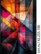 Abstract shapes and lines coalesce into a visually intriguing geometric tapestry. Стоковое AI-изображение, AI-художник Юлия Гапеенко / Фотобанк Лори
