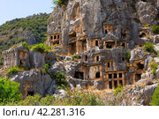 Lycian rock tombs in Myra ancient city of Antalya. Стоковое фото, фотограф Яков Филимонов / Фотобанк Лори