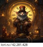 Mouse in a hat and a clock,Generative AI. Стоковое AI-изображение, AI-художник Анна Кривицкая / Фотобанк Лори