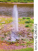 a large beautiful fountain on the banks of the Ai River, a landmark of Bashkortostan on a summer sunny day. Стоковое фото, фотограф Акиньшин Владимир / Фотобанк Лори