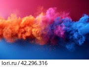 Holi background, colored powder on pink background with empty space for design. Стоковое AI-изображение, AI-художник Мария Фадеева / Фотобанк Лори