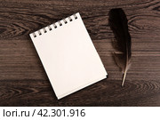 Writing pen and notebook on a wooden table. Стоковое фото, фотограф Александр Калугин / Фотобанк Лори