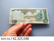 The Arab Emirates Dirham Arabic. ISO code AED is the official currency of the United Arab Emirates. Dirham is subdivided into 100 fils. Dirham was officially pegged to the IMF special drawing rights (2023 год). Стоковое фото, фотограф Юлия Петровская / Фотобанк Лори