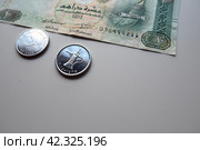 The Arab Emirates Dirham Arabic. ISO code AED is the official currency of the United Arab Emirates. Dirham is subdivided into 100 fils. Dirham was officially pegged to the IMF special drawing rights (2023 год). Стоковое фото, фотограф Юлия Петровская / Фотобанк Лори