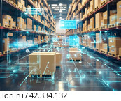 Digitalized Warehouse: Future of Retail Logistics. Стоковое AI-изображение, AI-художник Кирилл Черезов / Фотобанк Лори