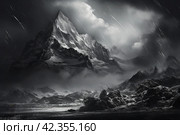 Captivating Monochrome art of moon in mountain hills. Generate ai. Стоковое AI-изображение, AI-художник Иван Рябоконь / Фотобанк Лори