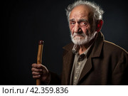 Elderly Senior man with walking cane. Generate ai. Стоковое AI-изображение, AI-художник Иван Рябоконь / Фотобанк Лори