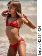 Милая девочка в красном купальнике | Cute little girl in a red swimsuit. Стоковое AI-изображение, AI-художник Данил Рыбаков / Фотобанк Лори