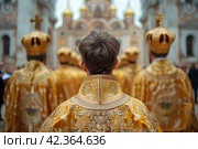 Festive Performance of Choral Hymns at the Consecration of the Church: Exalting the Sacred with Music. Стоковое AI-изображение, AI-художник Юрий Поздников / Фотобанк Лори