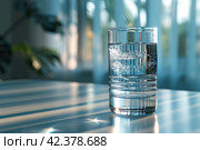 A glass of clean drinking water,Generative AI. Стоковое AI-изображение, AI-художник Анна Кривицкая / Фотобанк Лори