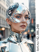 The image features a woman with white hair and reflective sunglasses. Generative AI. Стоковое AI-изображение, AI-художник Андрей Аркуша / Фотобанк Лори