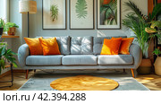 Well-Lit Living Room With Abundant Windows. Стоковое AI-изображение, AI-художник Юлия Гапеенко / Фотобанк Лори