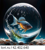 Beautiful fish in a glass sphere. Стоковое AI-изображение, AI-художник RamA / Фотобанк Лори