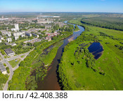 Река Чепца в Глазове (аэросъемка 2021 года) Стоковое фото, фотограф Владислав Самошкин / Фотобанк Лори