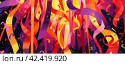 Ribbons background for Beltane celebration. Flat illustration. Horizontal banner 7:3. Стоковое AI-изображение, AI-художник Катерина Ковалева / Фотобанк Лори
