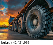 Heavy Duty Truck at Sunset. Стоковое AI-изображение, AI-художник Кирилл Черезов / Фотобанк Лори