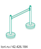 Isometric retractable belt stanchion. Portable ribbon barrier. Fencing tape. Outline style. Objects isolated on white background. Стоковая иллюстрация, иллюстратор Игорь Сорокин / Фотобанк Лори