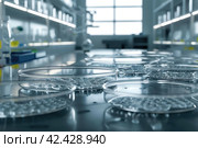 mold, Algae, microalgae in petri dishes research in laboratories. biotechnology, science. Flat lay. Macro. Стоковое AI-изображение, AI-художник Ольга Ильина / Фотобанк Лори