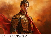 Fearless Bullfighter man fight bull. Generate Ai. Стоковое AI-изображение, AI-художник Иван Рябоконь / Фотобанк Лори