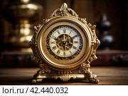 Ornate Gold old clock. Generate Ai. Стоковое AI-изображение, AI-художник Иван Рябоконь / Фотобанк Лори