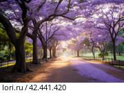 Picturesque Jacaranda trees park. Generate Ai. Стоковое AI-изображение, AI-художник Иван Рябоконь / Фотобанк Лори