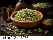 Robust Dry green cardamom. Generate Ai. Стоковое AI-изображение, AI-художник Иван Рябоконь / Фотобанк Лори