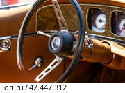 LINTHE, GERMANY - MAY 27, 2023: The interior of a pony car AMC Javelin. Die Oldtimer Show 2023. Редакционное фото, фотограф Sergey Kohl / Фотобанк Лори