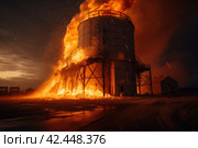 Burning flame grain silo. Generate Ai. Стоковое AI-изображение, AI-художник Иван Рябоконь / Фотобанк Лори