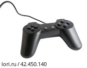 Чёрный игровой пульт на белом фоне. Video game controller on white background. Стоковое фото, фотограф Татьяна Д / Фотобанк Лори