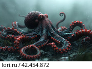 Octopus in the sea. ,    Generative AI. Стоковое AI-изображение, AI-художник Анна Кривицкая / Фотобанк Лори