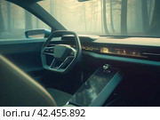 Futuristic car interior forest photo. Generate Ai. Стоковое AI-изображение, AI-художник Иван Рябоконь / Фотобанк Лори